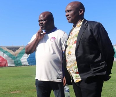 Jomo Biyela, Richards Bay Fc managing director, and Mayor Xolani Ngwezi, at the stadium