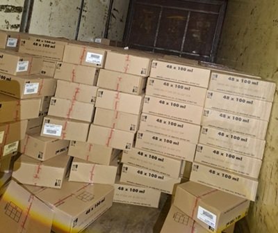Inside the truck showing multiple boxes of codeine cough syrup