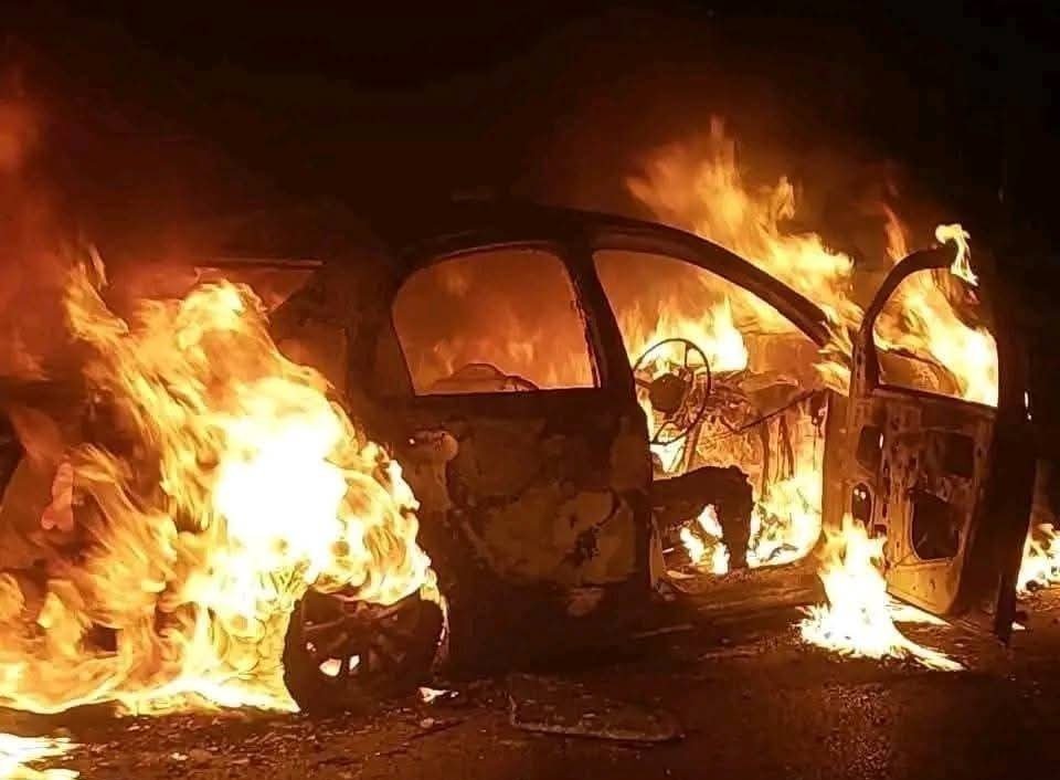 Burnt Uber vehicle at Maponya Mall where driver Mthokozisi Velase was killed