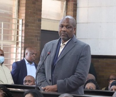 Zweliphansi Sikhosana, former Umzimkhulu municipal manager, during a court appearance in KwaZulu-Natal on the Magaqa murder case.