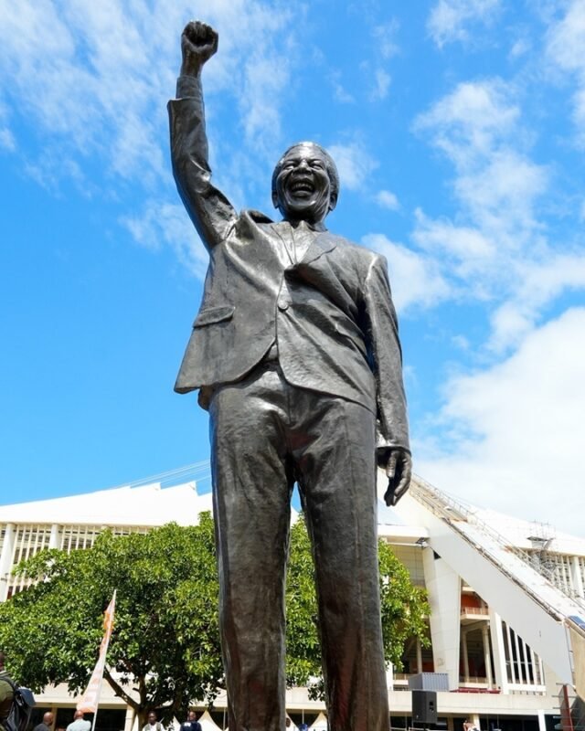 Close view of Nelson Mandela bronze statue unveiled in Durban