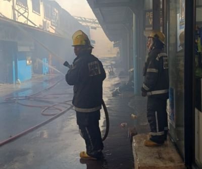 Firefighters battling a massive blaze at Springfield China Mall in Durban during the early morning fire