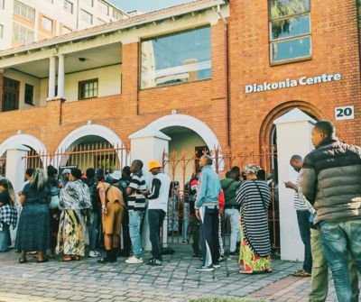 Foreign nationals gathered outside the Diakonia Centre in Durban after protests at Durban Central Police Station