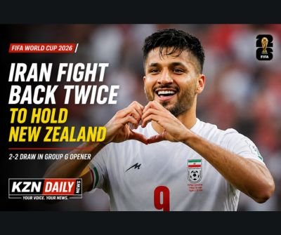 Iran player celebrates after helping his team secure a 2-2 draw against New Zealand in their FIFA World Cup 2026 Group G match.