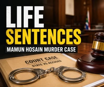 Three men sentenced to life imprisonment for the murder of Pakistani businessman Mamun Hosain in Loerie, Eastern Cape